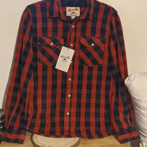 NWT American Rag Mens Flannel Fuzzy Button Down Shirt Red & Blue Plaid Small